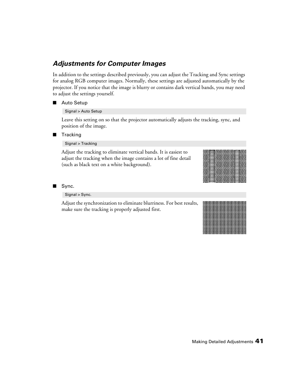 Adjustments for computer images | Seiko Group POWERLITE 8345 User Manual | Page 41 / 76