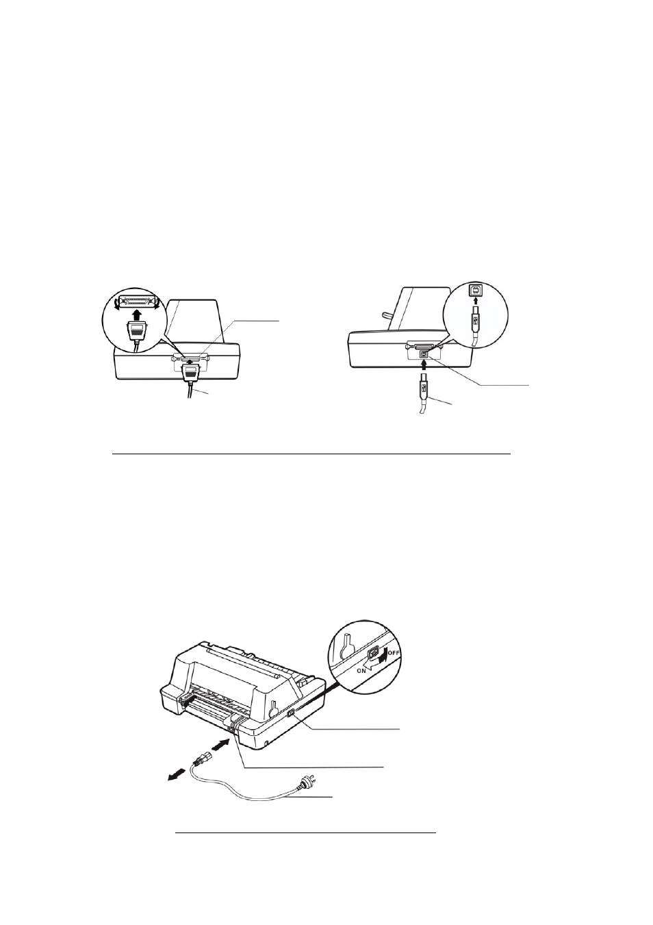 Connecting the lnterace cable, Using the parallel lnterface and the usb lnterface, Connecting to the power source | Connecting the power cord, Connecting the interface cable, Using the parallel interface and the usb interface | Seiko Group PRECISION FB 380 User Manual | Page 12 / 50