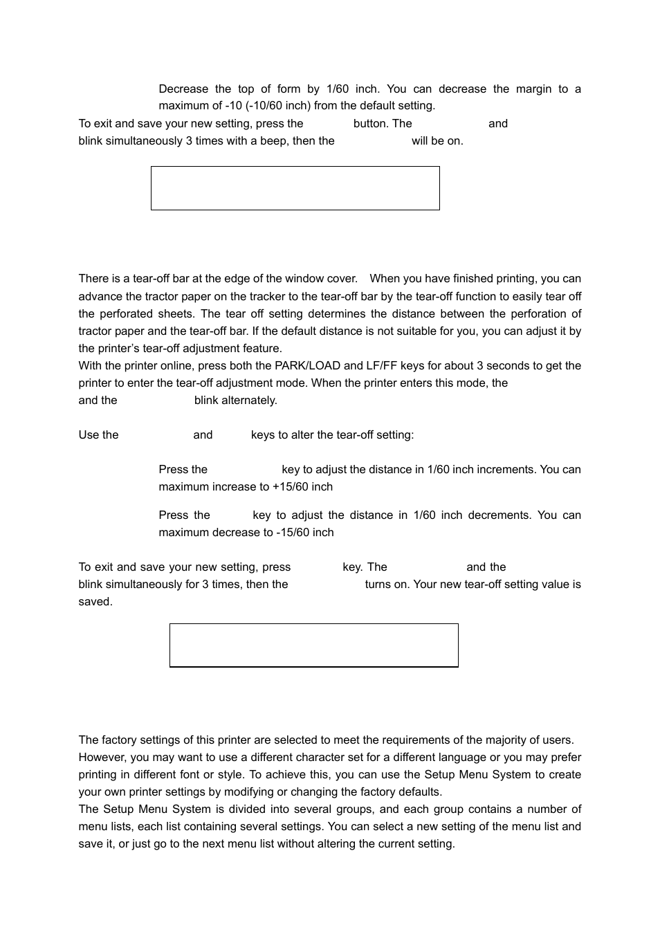 Tear-off adjustment mode, Using the setup menu system | Seiko Group PRECISION FB 380 User Manual | Page 22 / 50