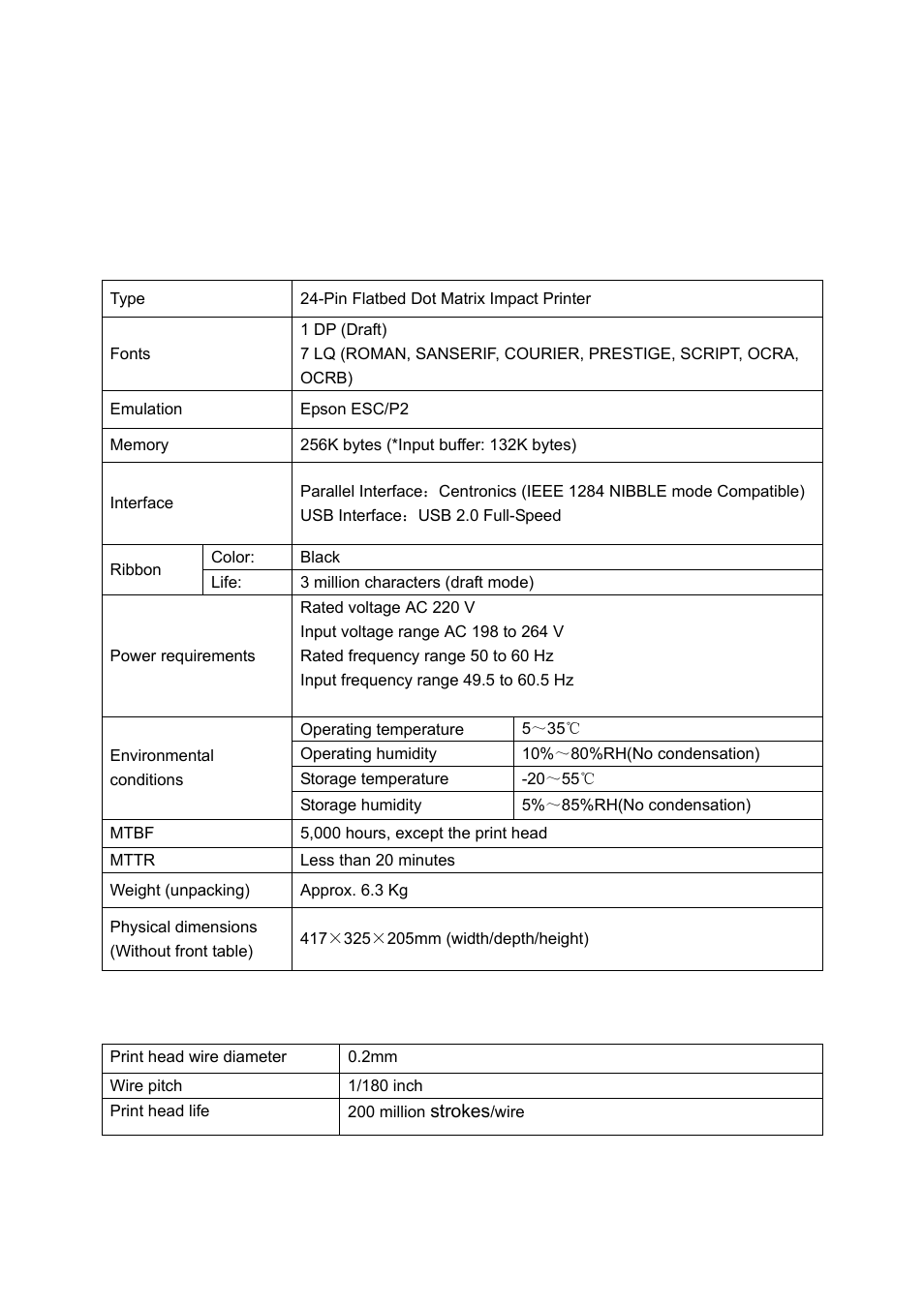 Appendix b, Specifications, General | Print head | Seiko Group PRECISION FB 380 User Manual | Page 33 / 50