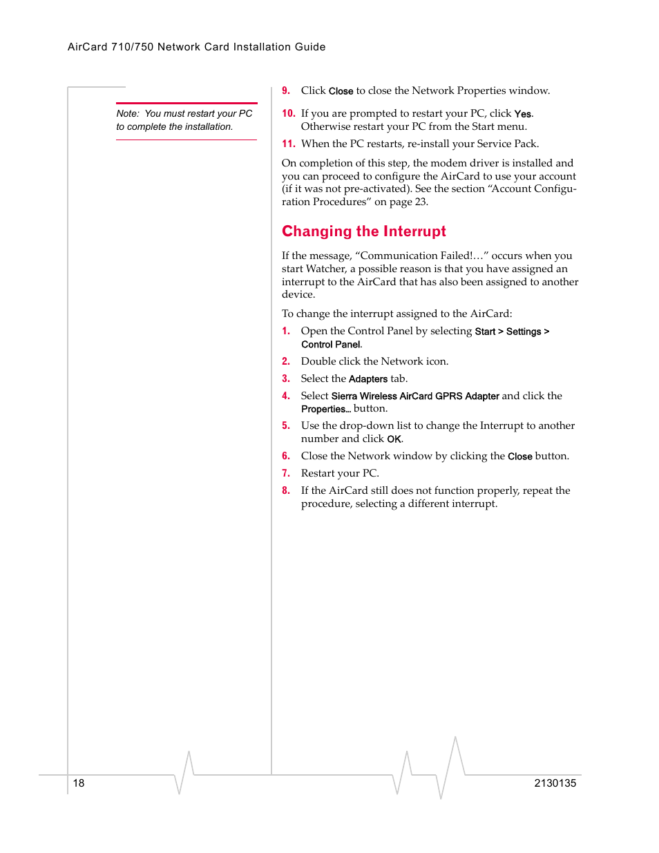 Changing the interrupt | Sierra Wireless AirCard 710 User Manual | Page 26 / 54