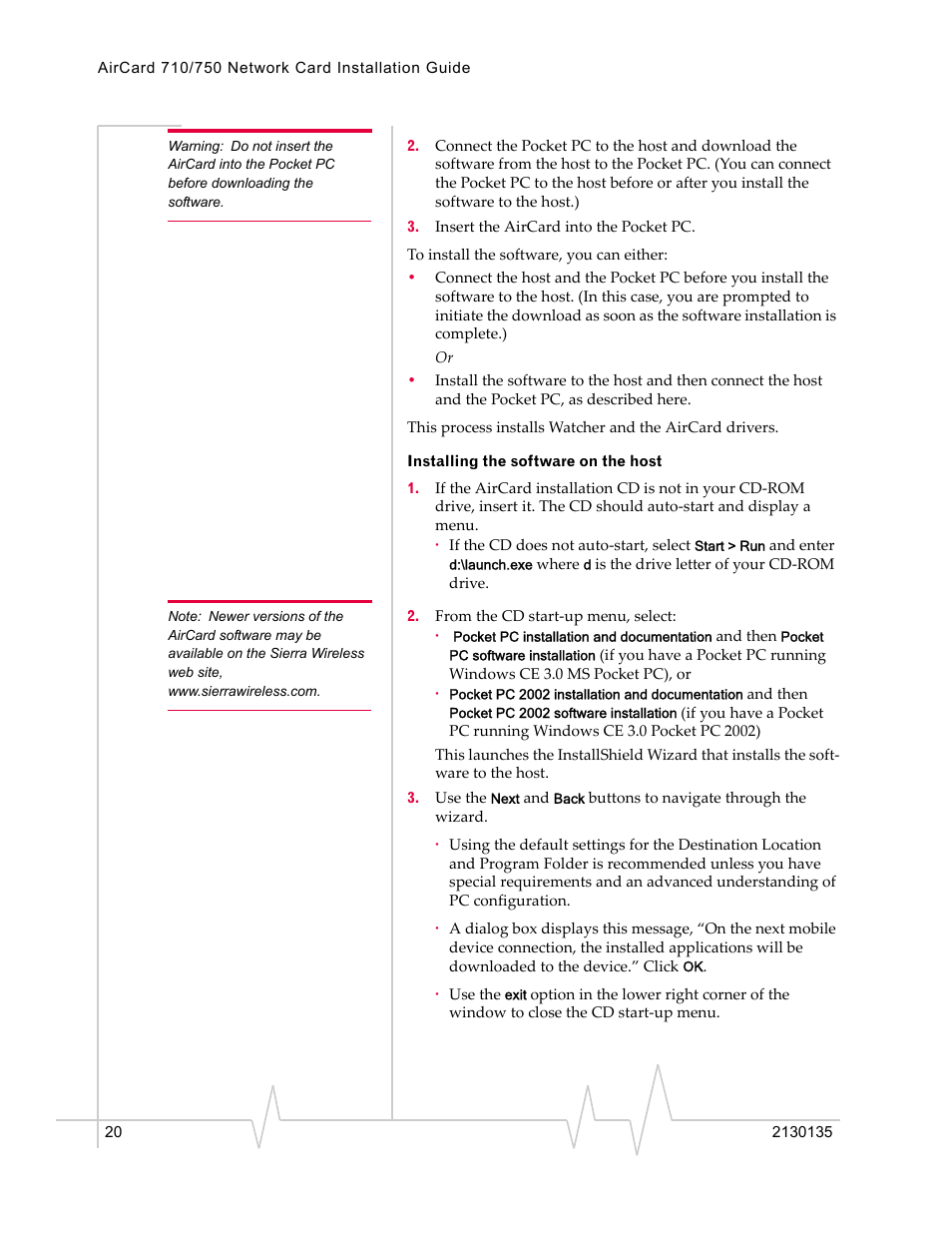Installing the software on the host | Sierra Wireless AirCard 710 User Manual | Page 28 / 54