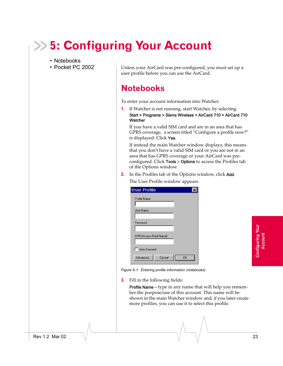 Configuring your account, Notebooks | Sierra Wireless AirCard 710 User Manual | Page 31 / 54