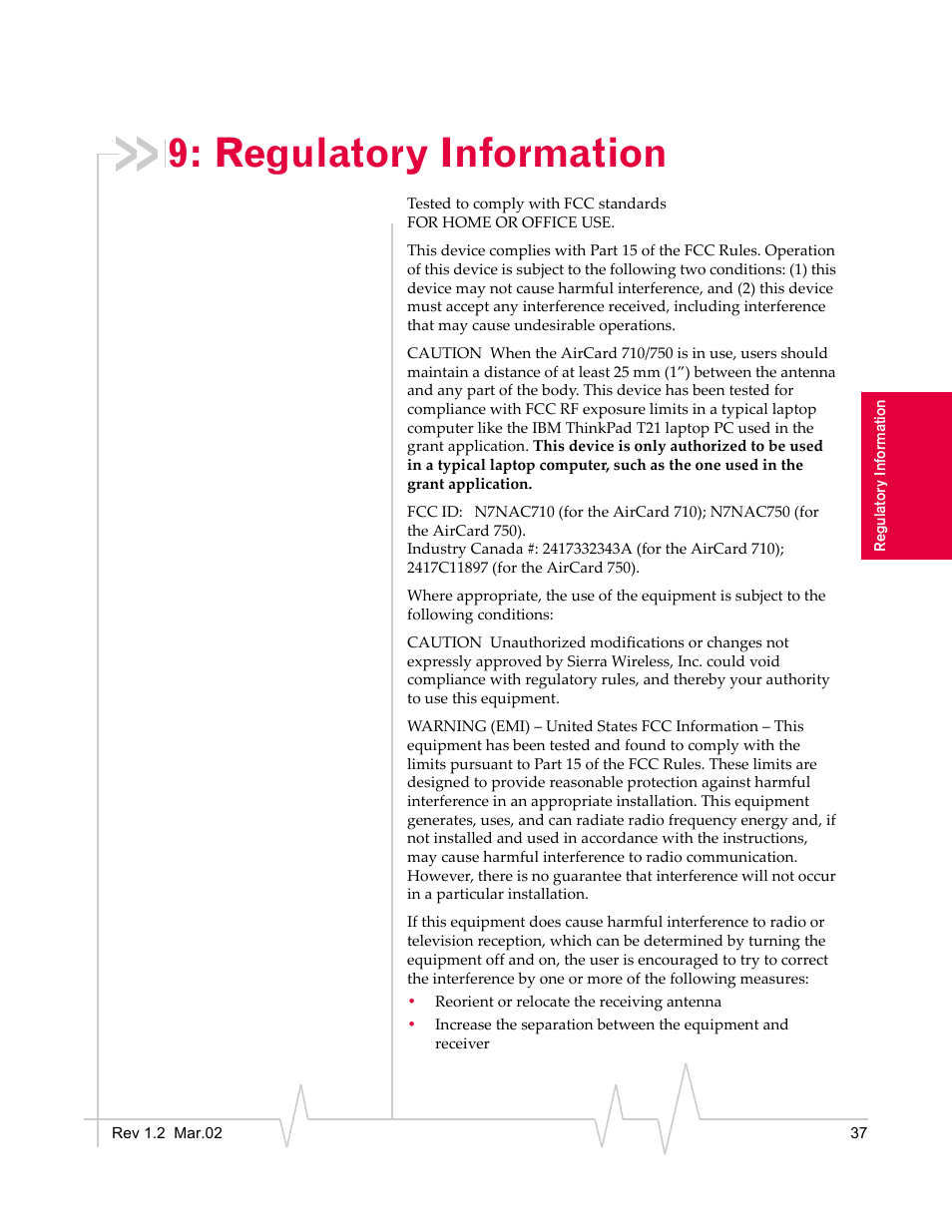 Regulatory information | Sierra Wireless AirCard 710 User Manual | Page 45 / 54