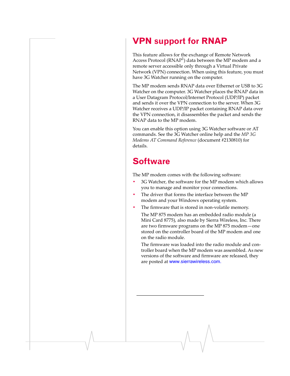 Vpn support for rnap, Software | Sierra Wireless MP 875 User Manual | Page 15 / 68