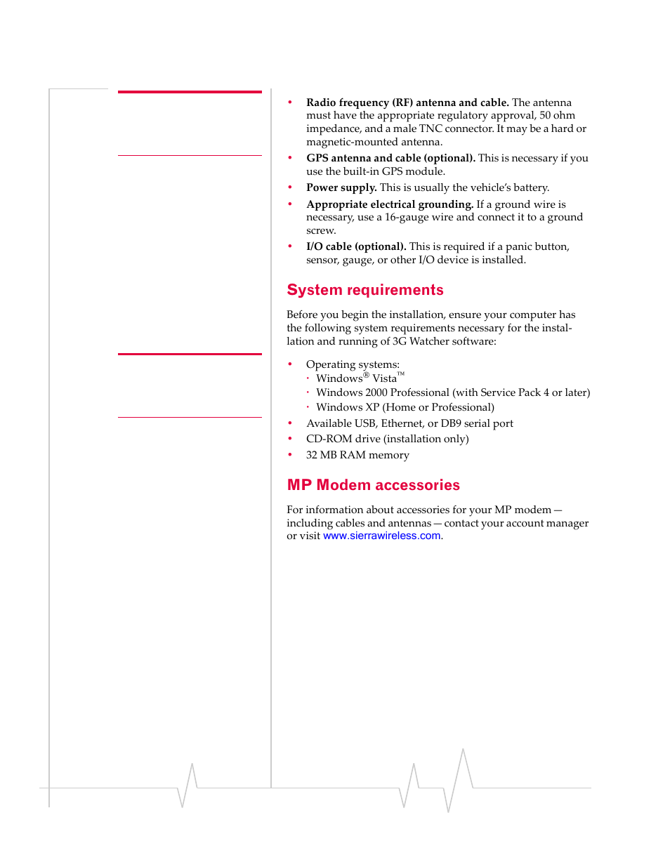 System requirements, Mp modem accessories | Sierra Wireless MP 875 User Manual | Page 20 / 68