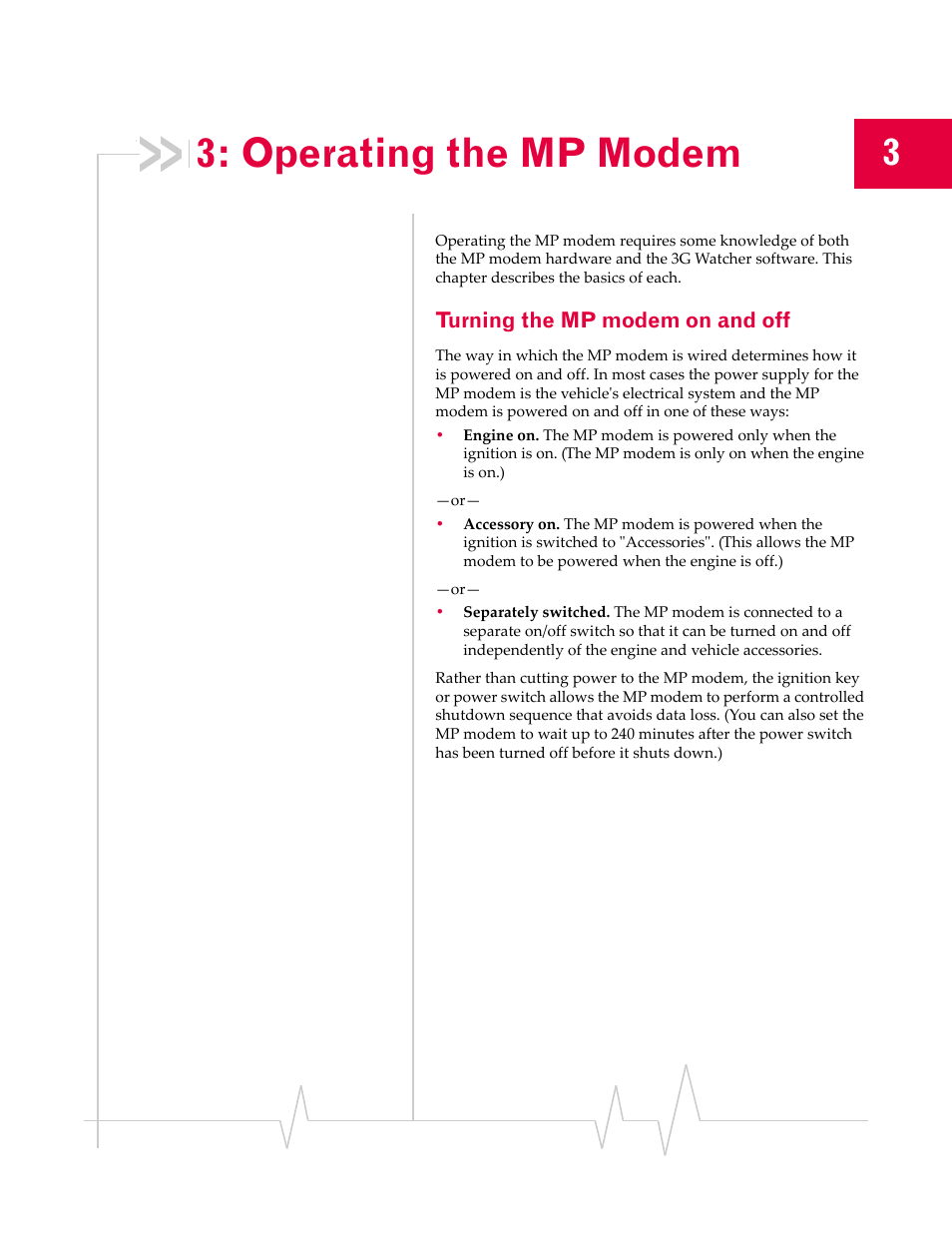 Operating the mp modem, Turning the mp modem on and off | Sierra Wireless MP 875 User Manual | Page 37 / 68