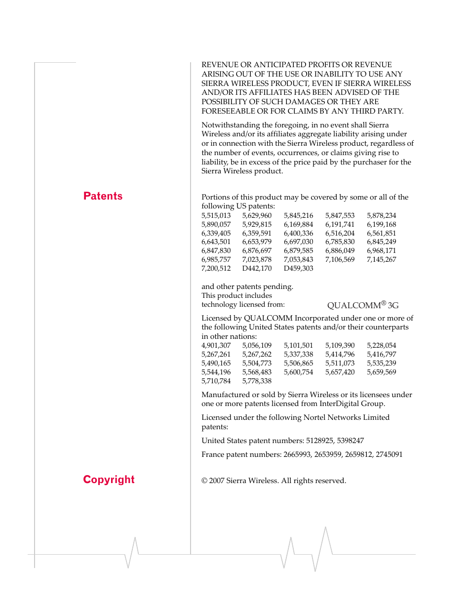 Patents copyright | Sierra Wireless MP 875 User Manual | Page 4 / 68