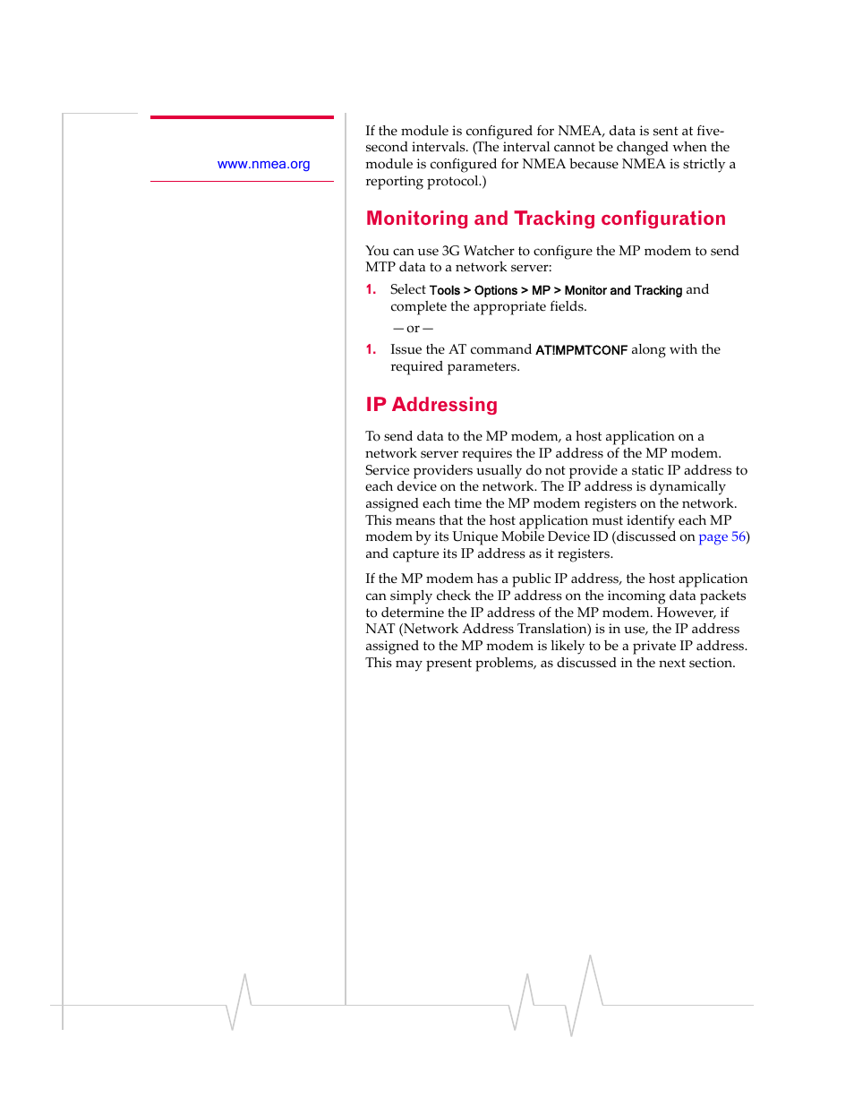 Monitoring and tracking configuration, Ip addressing | Sierra Wireless MP 875 User Manual | Page 54 / 68