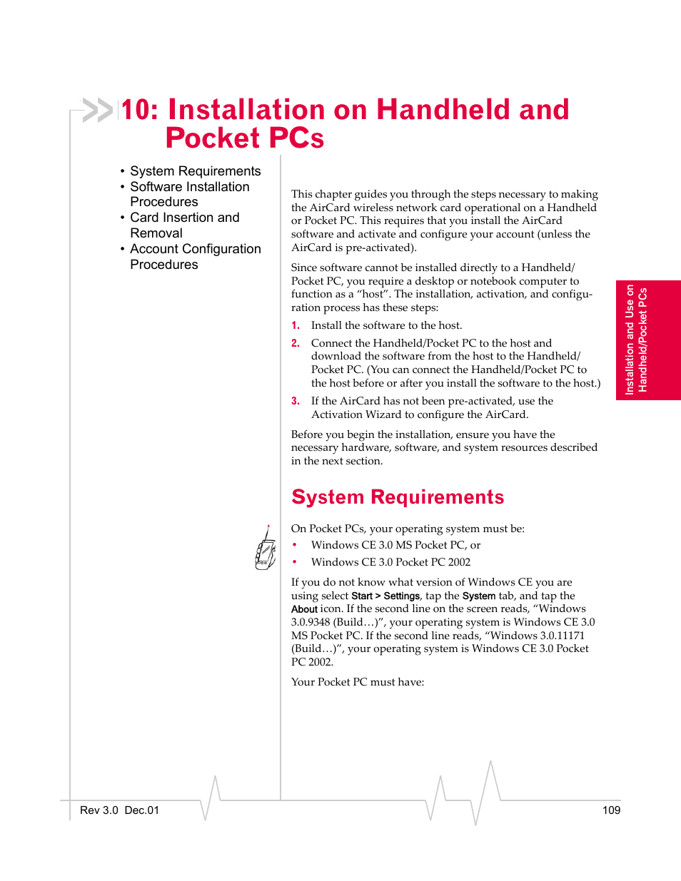 Installation on handheld and pocket pcs, System requirements | Sierra Wireless AirCard 555 User Manual | Page 111 / 192