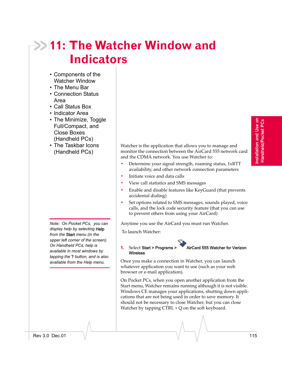 The watcher window and indicators | Sierra Wireless AirCard 555 User Manual | Page 117 / 192