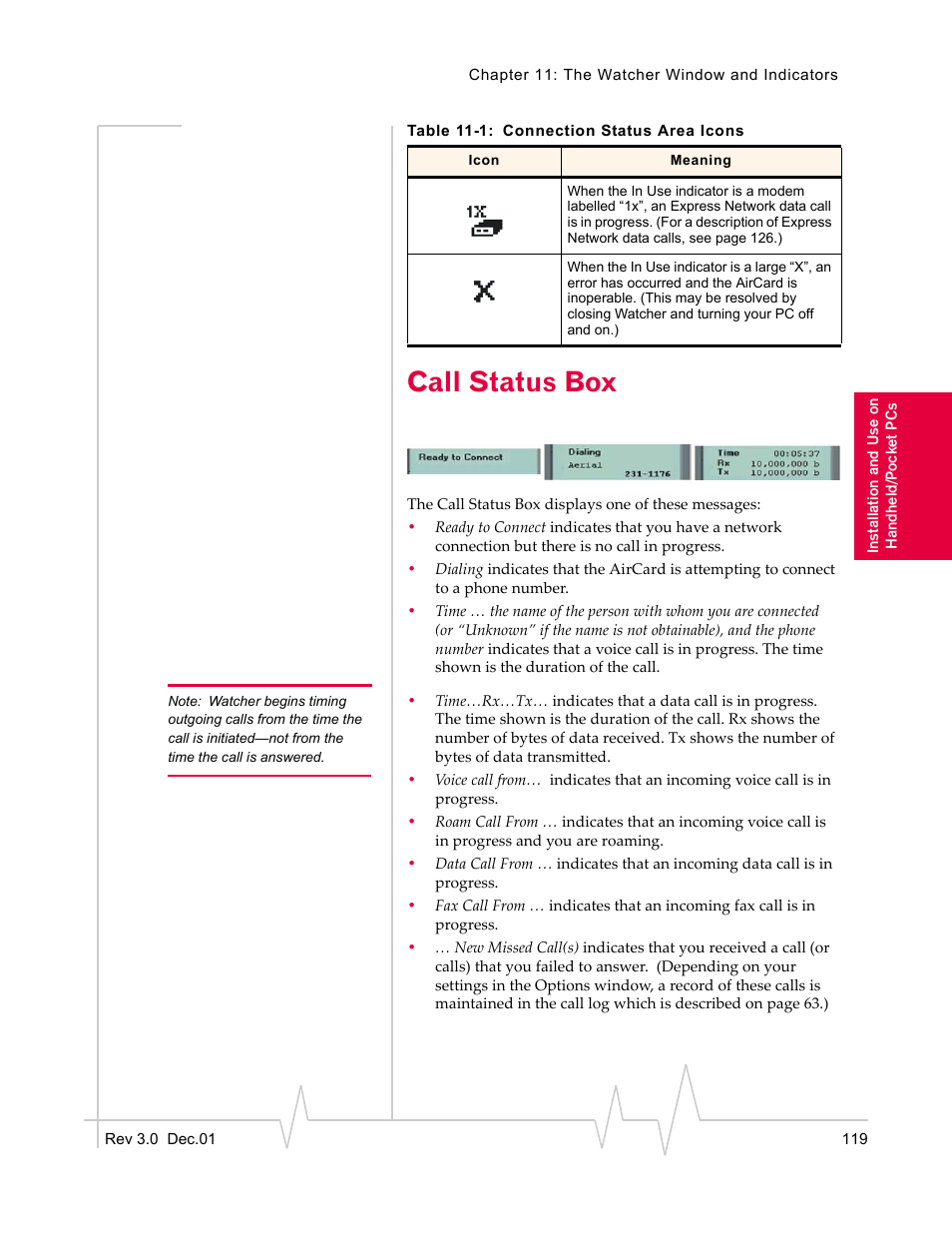 Call status box | Sierra Wireless AirCard 555 User Manual | Page 121 / 192