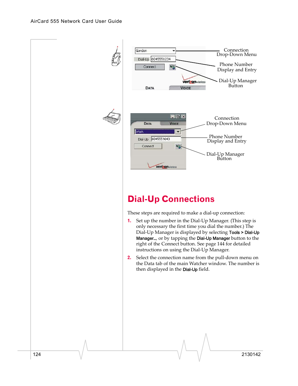 Dial-up connections | Sierra Wireless AirCard 555 User Manual | Page 126 / 192