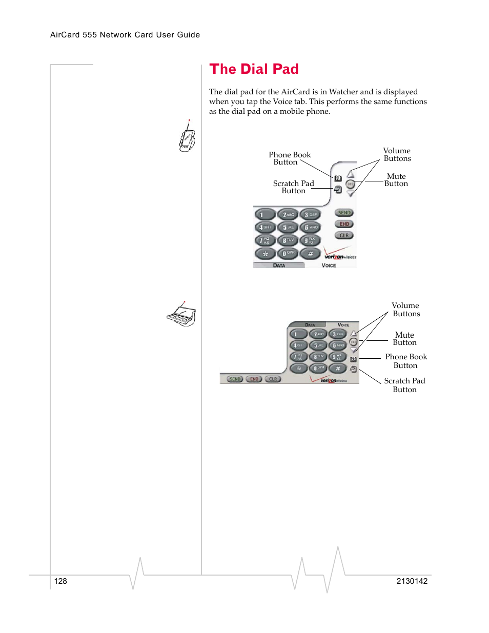 The dial pad | Sierra Wireless AirCard 555 User Manual | Page 130 / 192