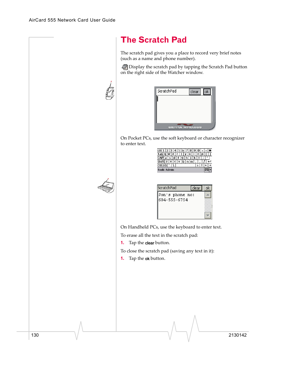 The scratch pad | Sierra Wireless AirCard 555 User Manual | Page 132 / 192