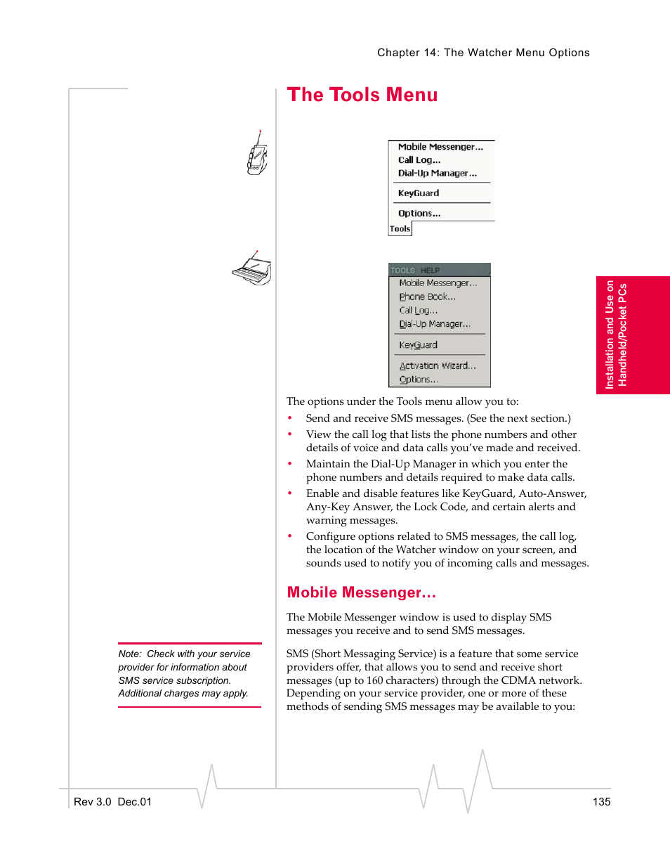 The tools menu, Mobile messenger | Sierra Wireless AirCard 555 User Manual | Page 137 / 192