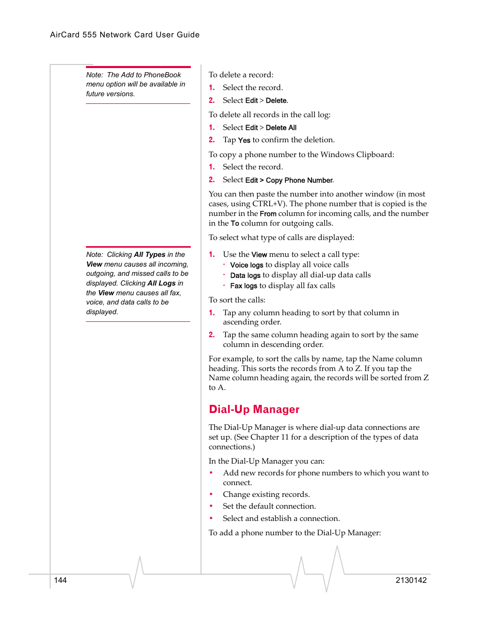 Dial-up manager | Sierra Wireless AirCard 555 User Manual | Page 146 / 192