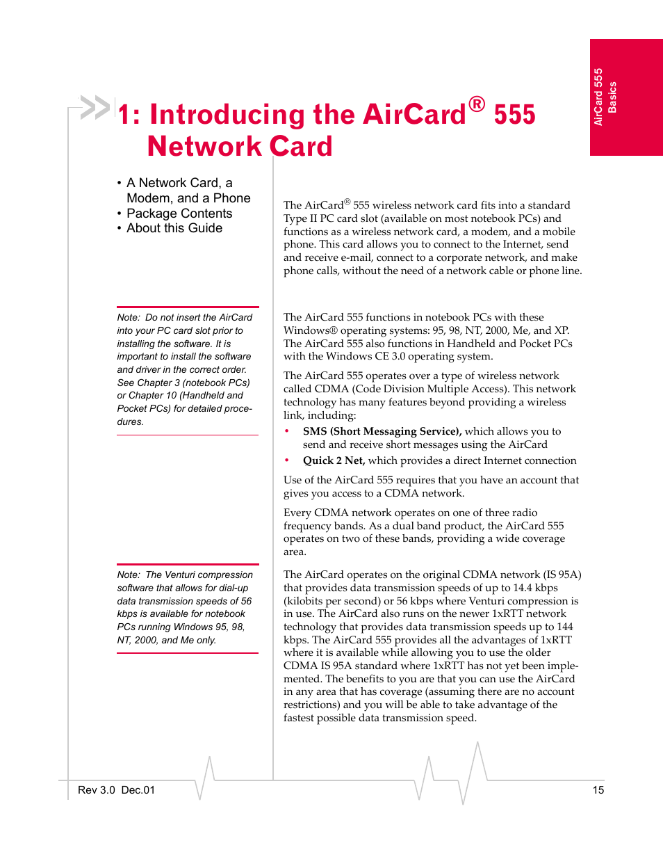 Introducing the aircard® 555 network card, Introducing the aircard, 555 network card | Sierra Wireless AirCard 555 User Manual | Page 15 / 192