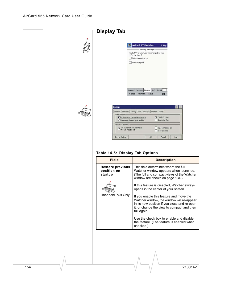 Display tab | Sierra Wireless AirCard 555 User Manual | Page 156 / 192