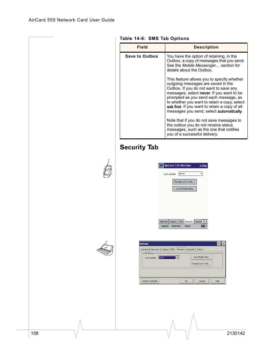 Security tab | Sierra Wireless AirCard 555 User Manual | Page 160 / 192