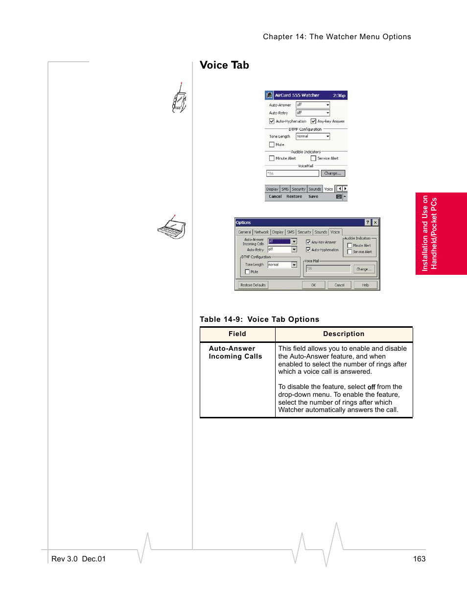 Voice tab | Sierra Wireless AirCard 555 User Manual | Page 165 / 192