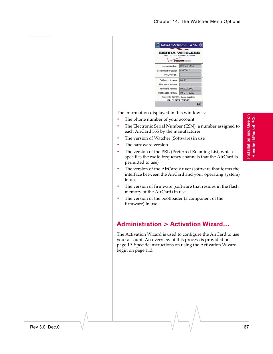 Administration > activation wizard | Sierra Wireless AirCard 555 User Manual | Page 169 / 192