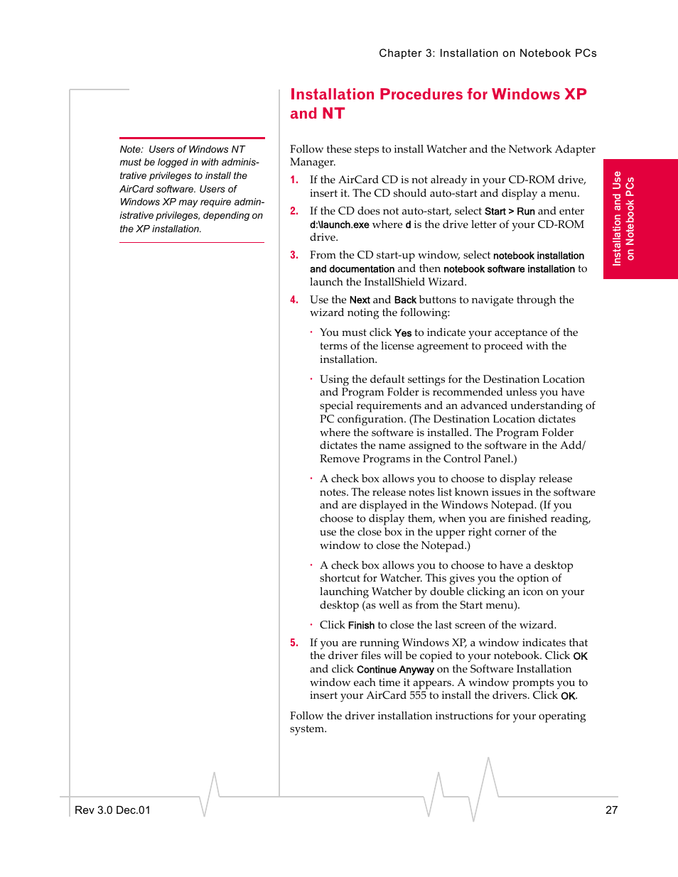 Installation procedures for windows xp and nt, Installation procedures for windows xp & nt | Sierra Wireless AirCard 555 User Manual | Page 27 / 192