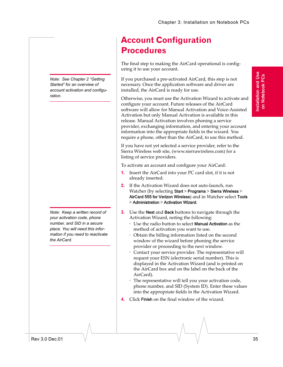 Account configuration procedures | Sierra Wireless AirCard 555 User Manual | Page 35 / 192