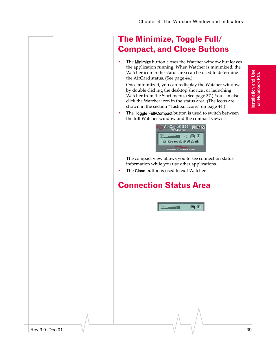 Connection status area | Sierra Wireless AirCard 555 User Manual | Page 39 / 192