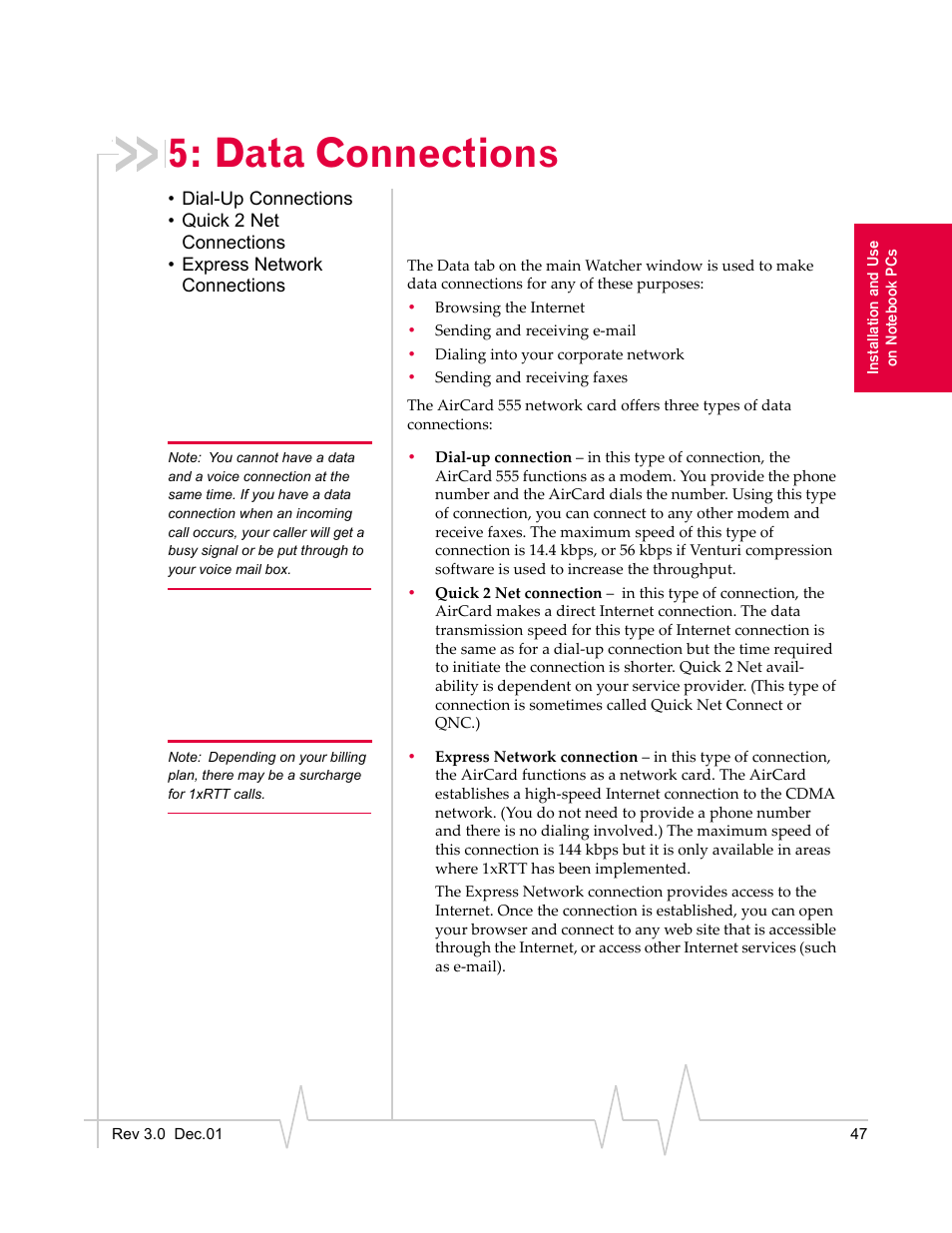 Data connections | Sierra Wireless AirCard 555 User Manual | Page 47 / 192