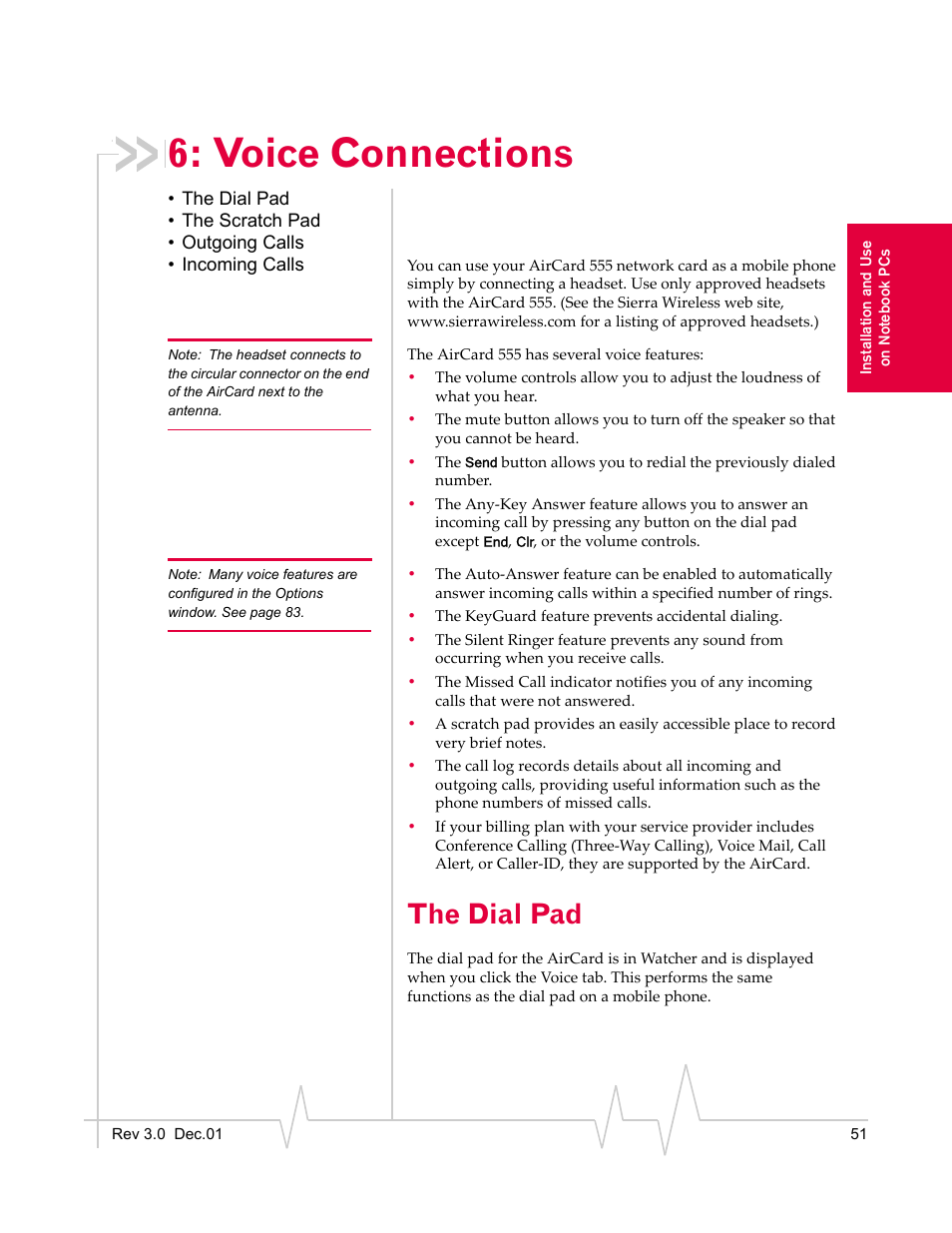 Voice connections, The dial pad | Sierra Wireless AirCard 555 User Manual | Page 51 / 192