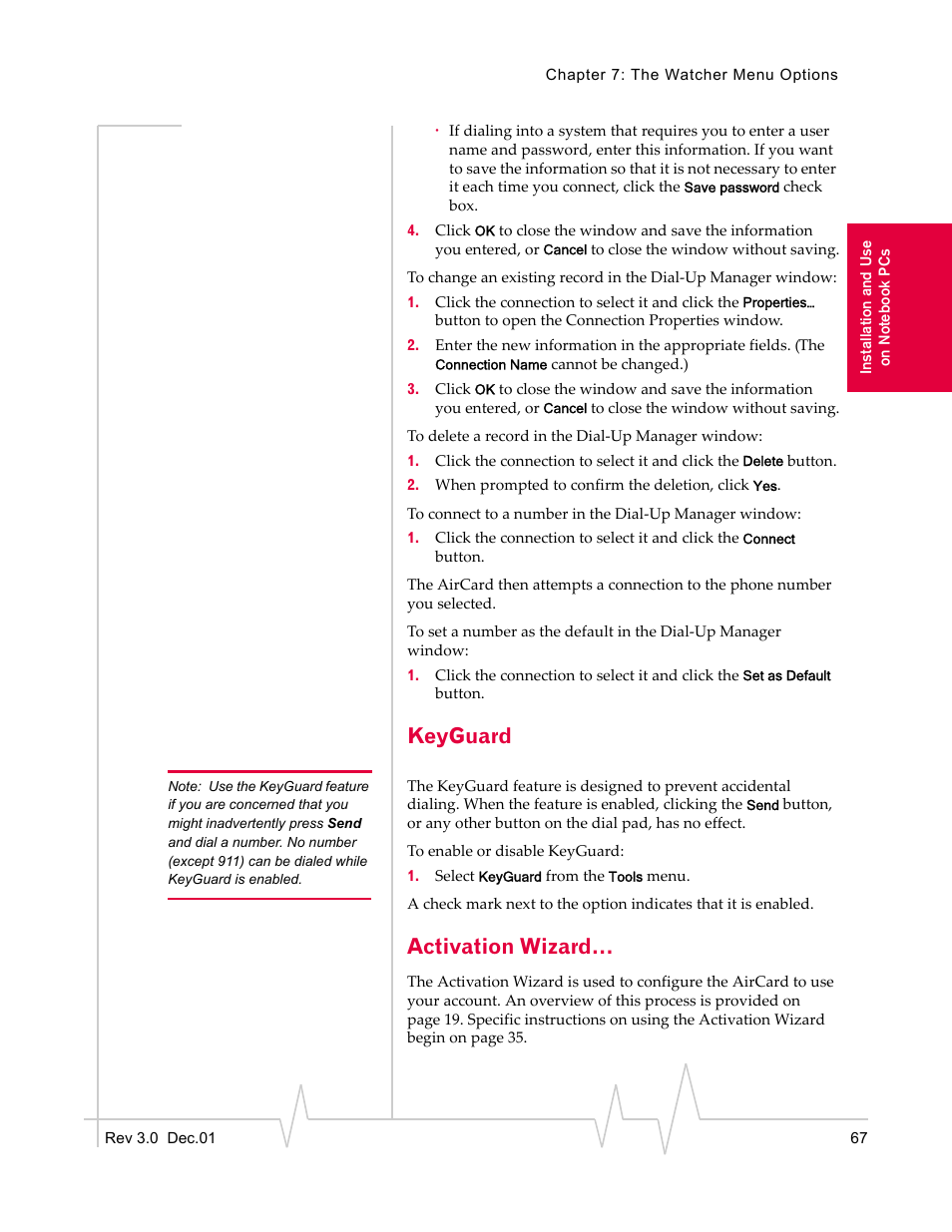 Keyguard, Activation wizard | Sierra Wireless AirCard 555 User Manual | Page 67 / 192