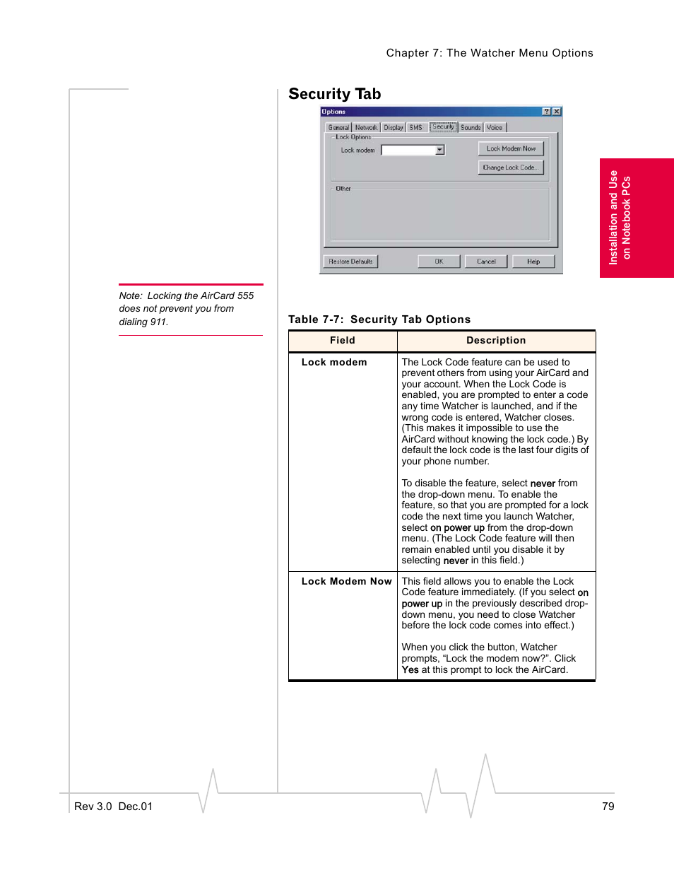 Security tab | Sierra Wireless AirCard 555 User Manual | Page 79 / 192