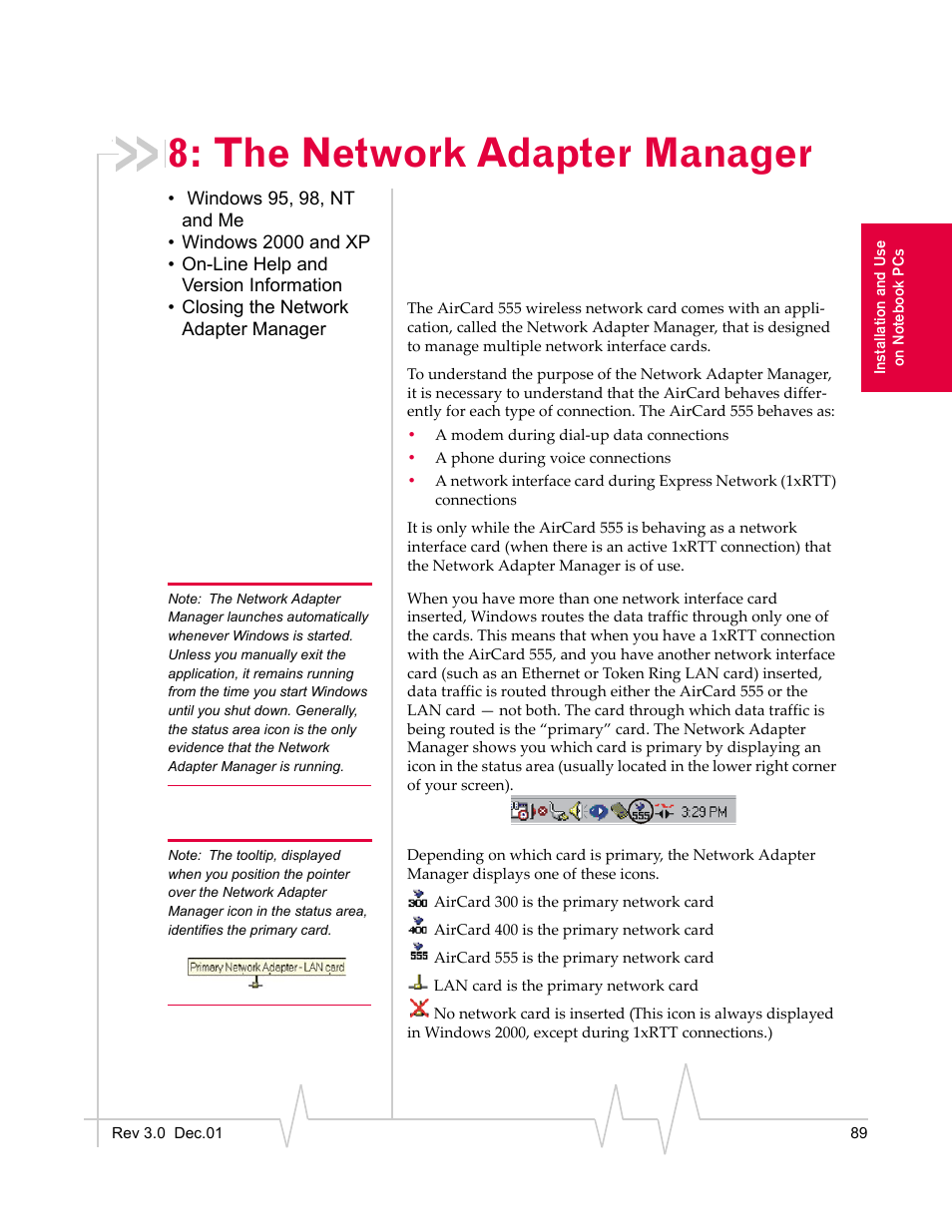 The network adapter manager | Sierra Wireless AirCard 555 User Manual | Page 89 / 192