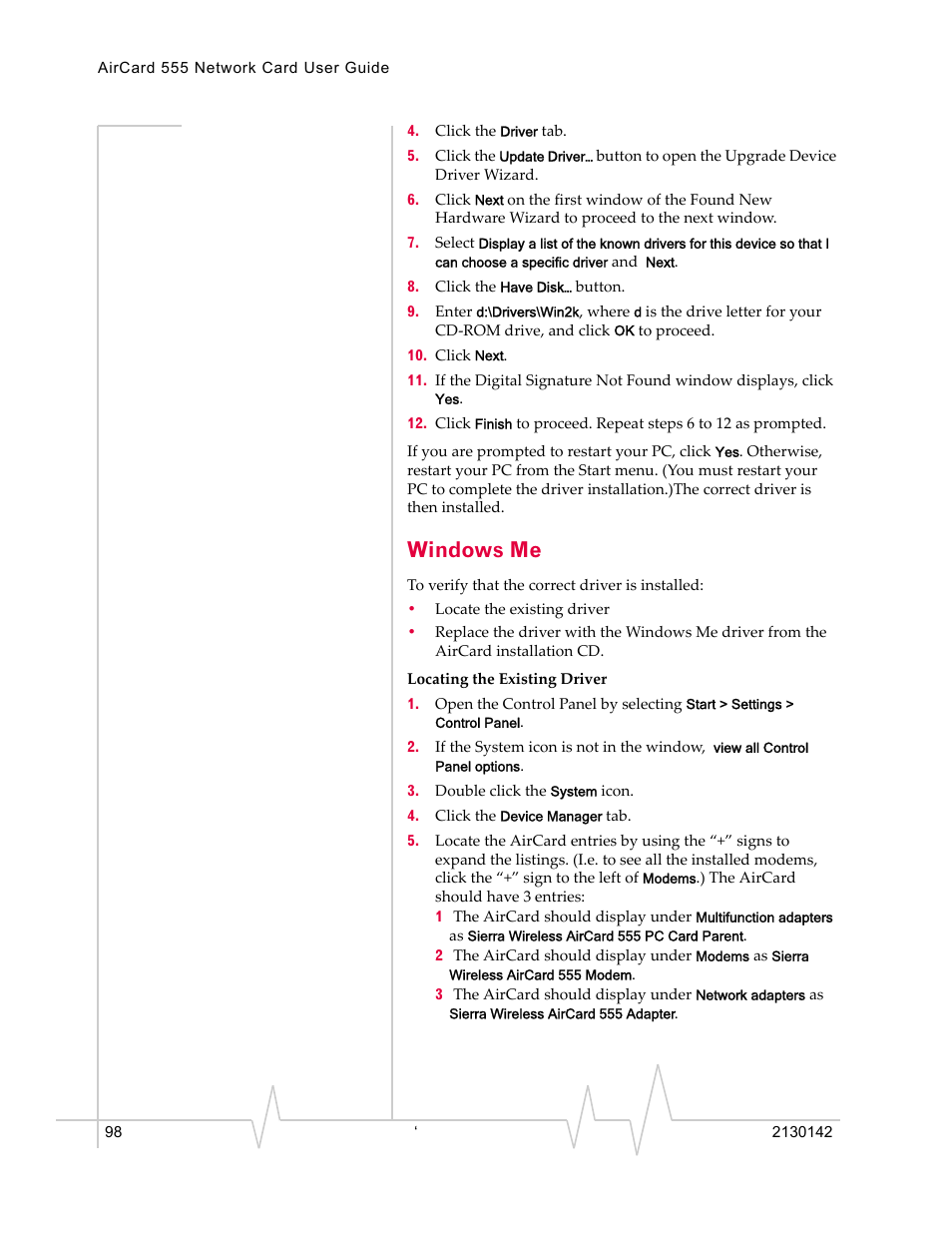 Windows me | Sierra Wireless AirCard 555 User Manual | Page 98 / 192