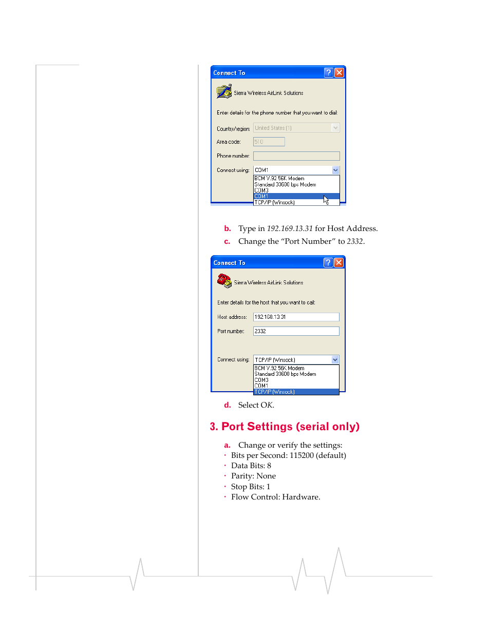 Port settings (serial only) | Sierra Wireless RAVEN IDEN 20070914 User Manual | Page 7 / 36