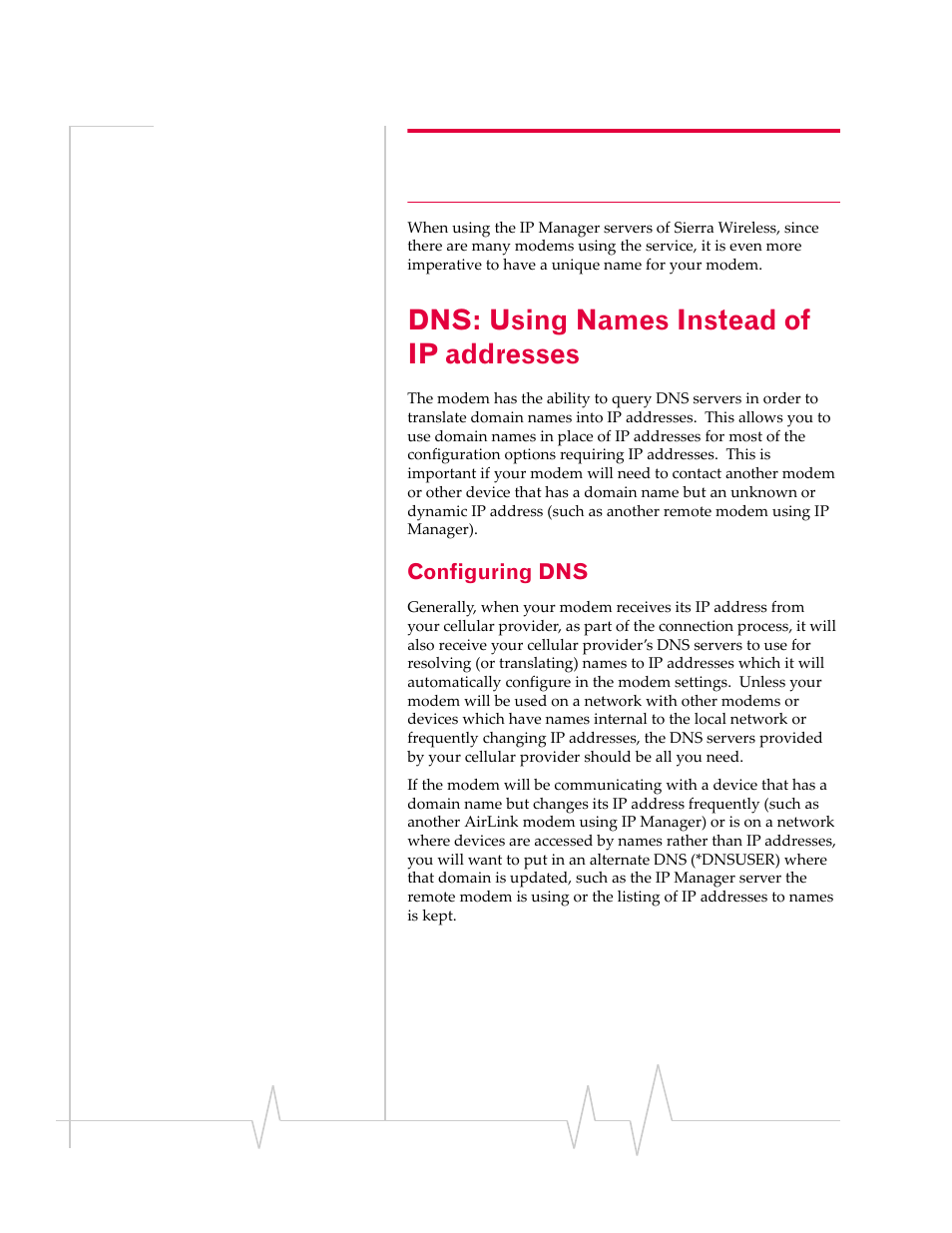 Dns: using names instead of ip addresses, Configuring dns | Sierra Wireless 2170042 User Manual | Page 9 / 16