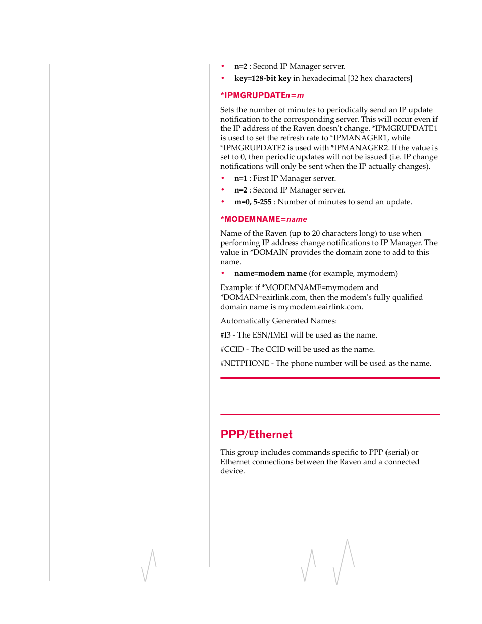 Ppp/ethernet, Ipmgrupdaten=m *modemname=name | Sierra Wireless RAVEN 20070914 User Manual | Page 118 / 171