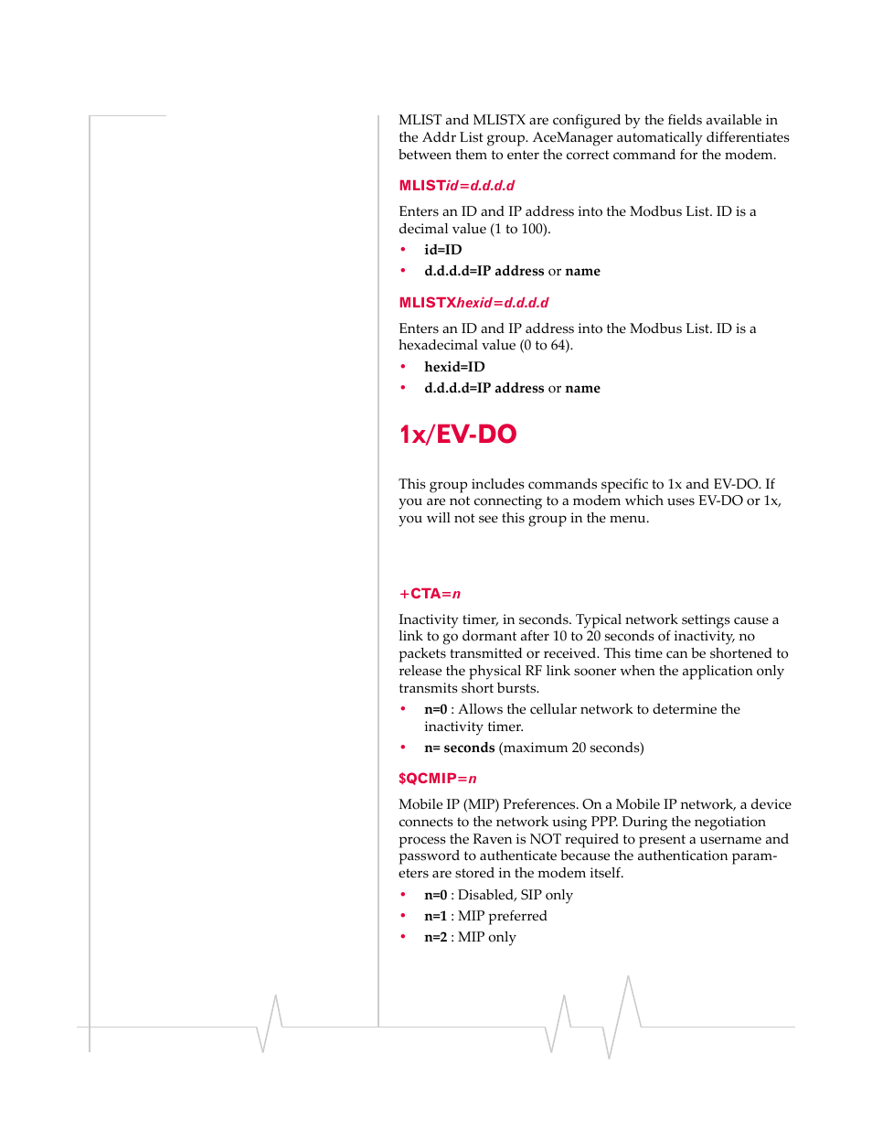 1x/ev-do, Mlistid=d.d.d.d mlistxhexid=d.d.d.d, Cta=n $qcmip=n | Sierra Wireless RAVEN 20070914 User Manual | Page 134 / 171