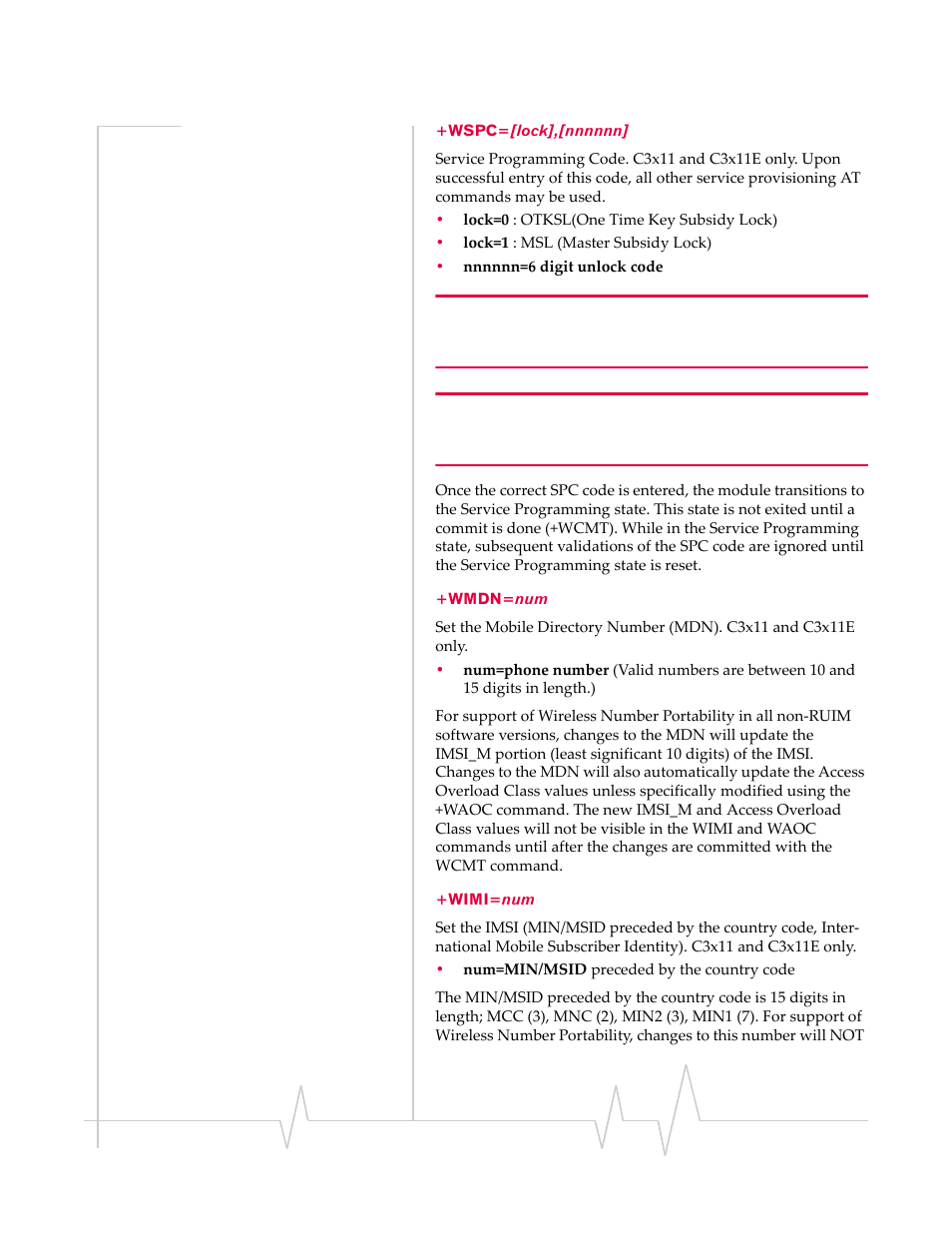 Wspc=[lock],[nnnnnn] +wmdn=num +wimi=num | Sierra Wireless RAVEN 20070914 User Manual | Page 136 / 171