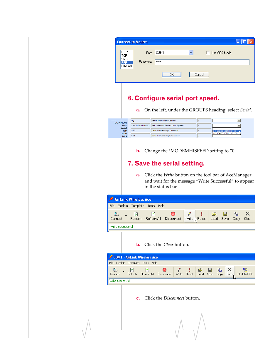 Configure serial port speed, Save the serial setting | Sierra Wireless RAVEN 20070914 User Manual | Page 146 / 171