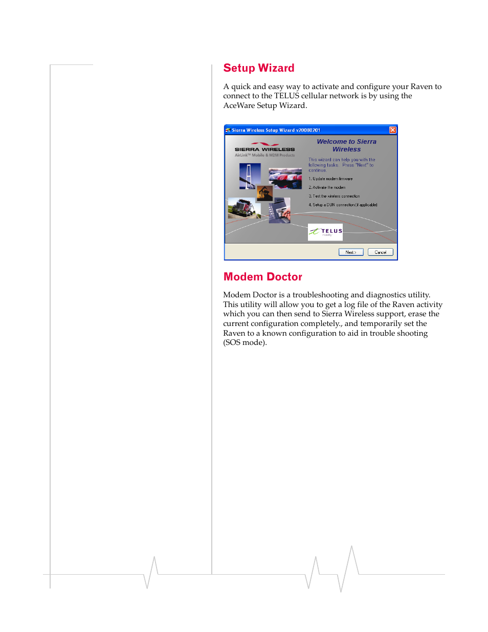 Setup wizard, Modem doctor | Sierra Wireless RAVEN 20070914 User Manual | Page 17 / 171