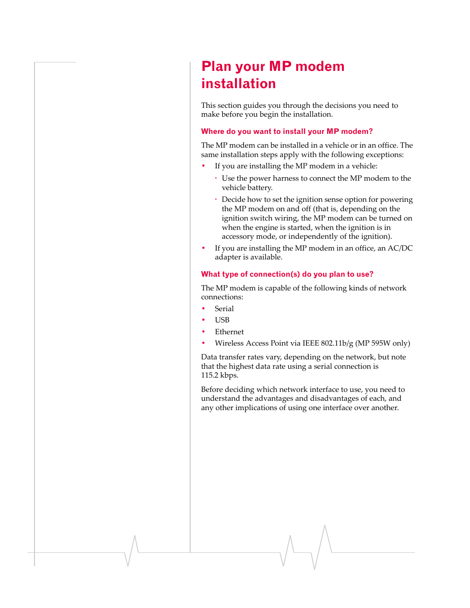 Plan your mp modem installation, Plan your mp modem, Installation | Sierra Wireless AIRLINK MP595W User Manual | Page 20 / 86