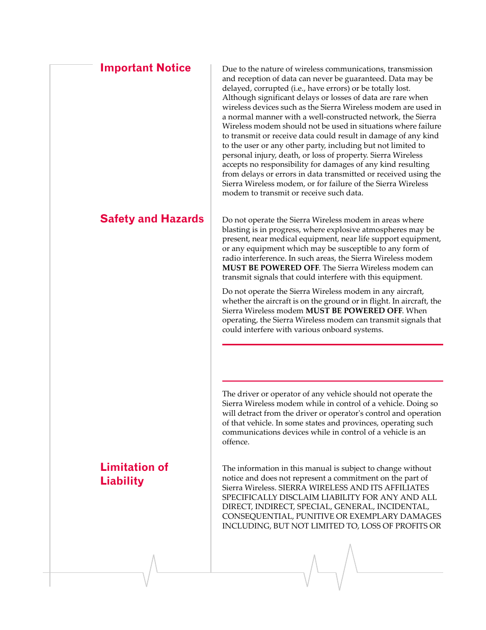 Important notice, Safety and hazards, Limitation of liability | Sierra Wireless AIRLINK MP595W User Manual | Page 3 / 86