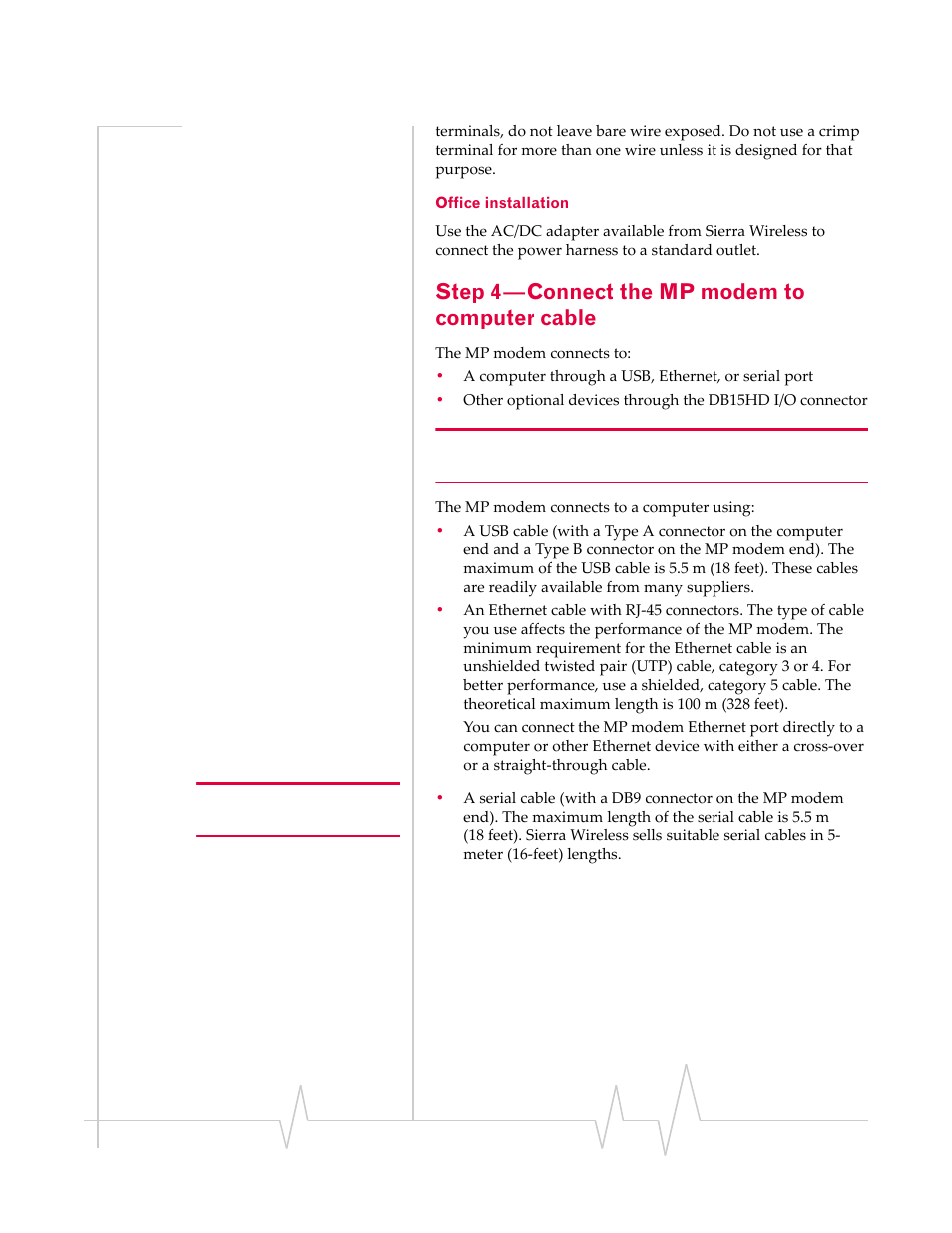 Step 4 — connect the mp modem to computer cable, Office installation | Sierra Wireless AIRLINK MP595W User Manual | Page 35 / 86