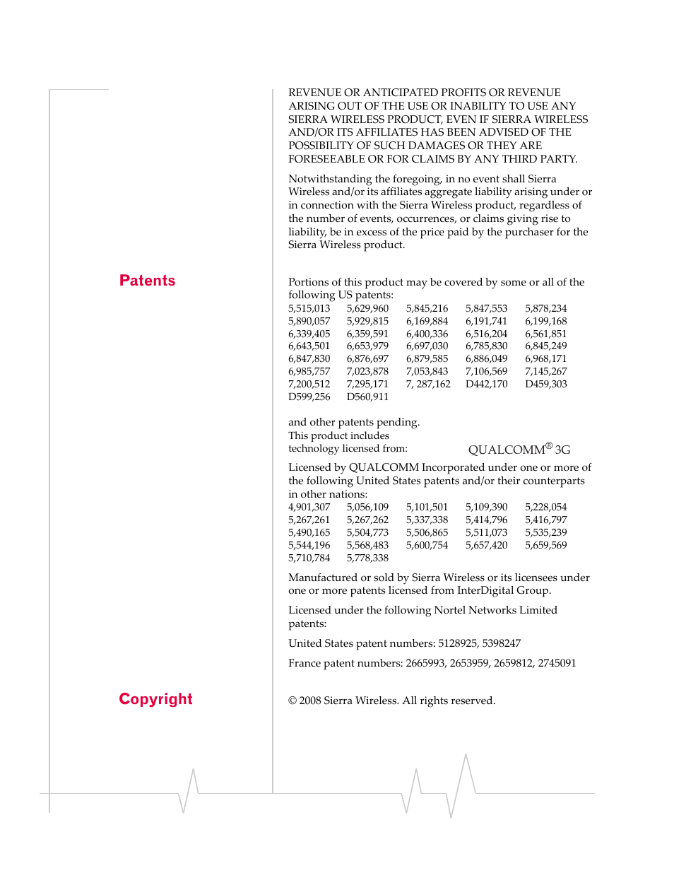 Patents, Copyright | Sierra Wireless AIRLINK MP595W User Manual | Page 4 / 86