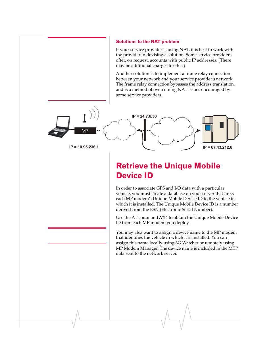 Retrieve the unique mobile device id, Solutions to the nat problem | Sierra Wireless AIRLINK MP595W User Manual | Page 70 / 86