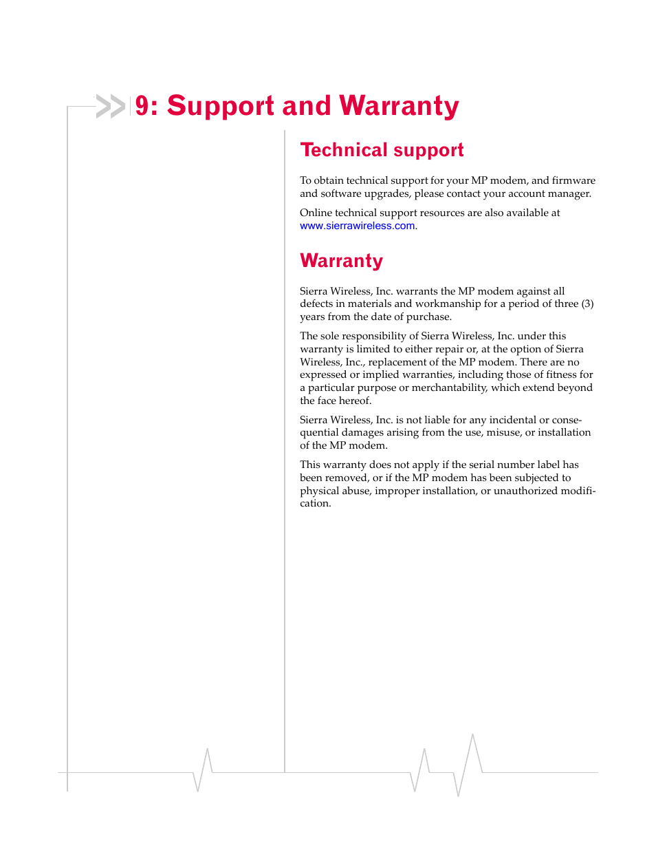 Support and warranty, Technical support, Warranty | Sierra Wireless AIRLINK MP595W User Manual | Page 71 / 86