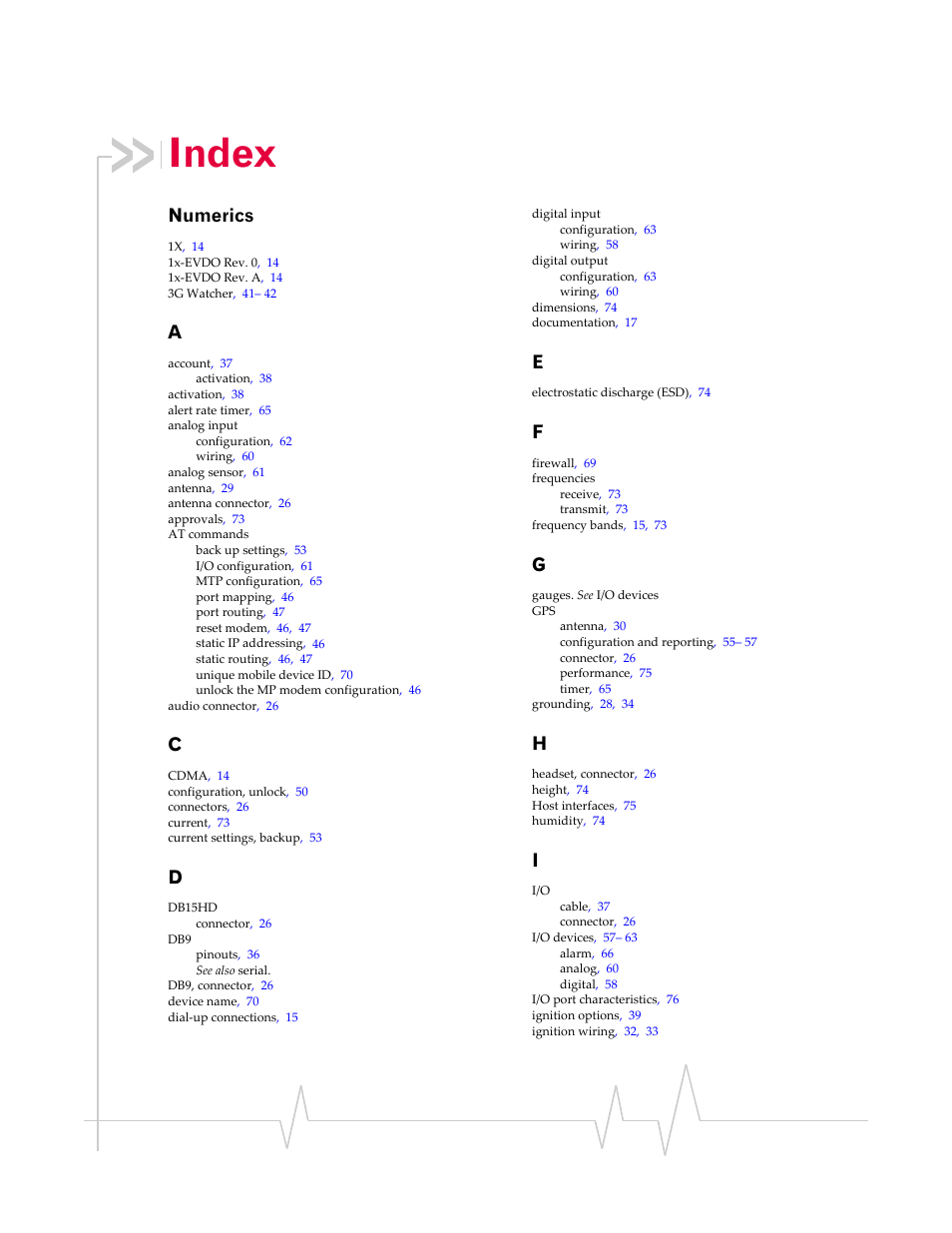 Numerics, Index | Sierra Wireless AIRLINK MP595W User Manual | Page 81 / 86