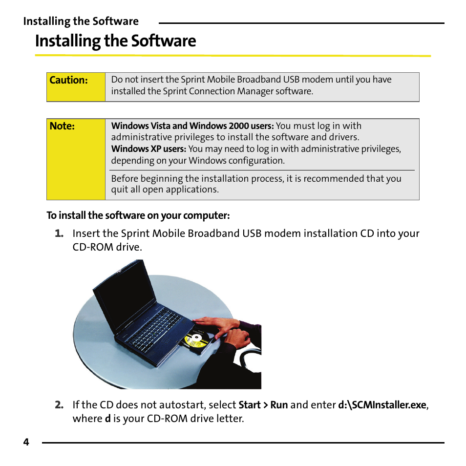 Installing the software | Sierra Wireless 595U User Manual | Page 12 / 36